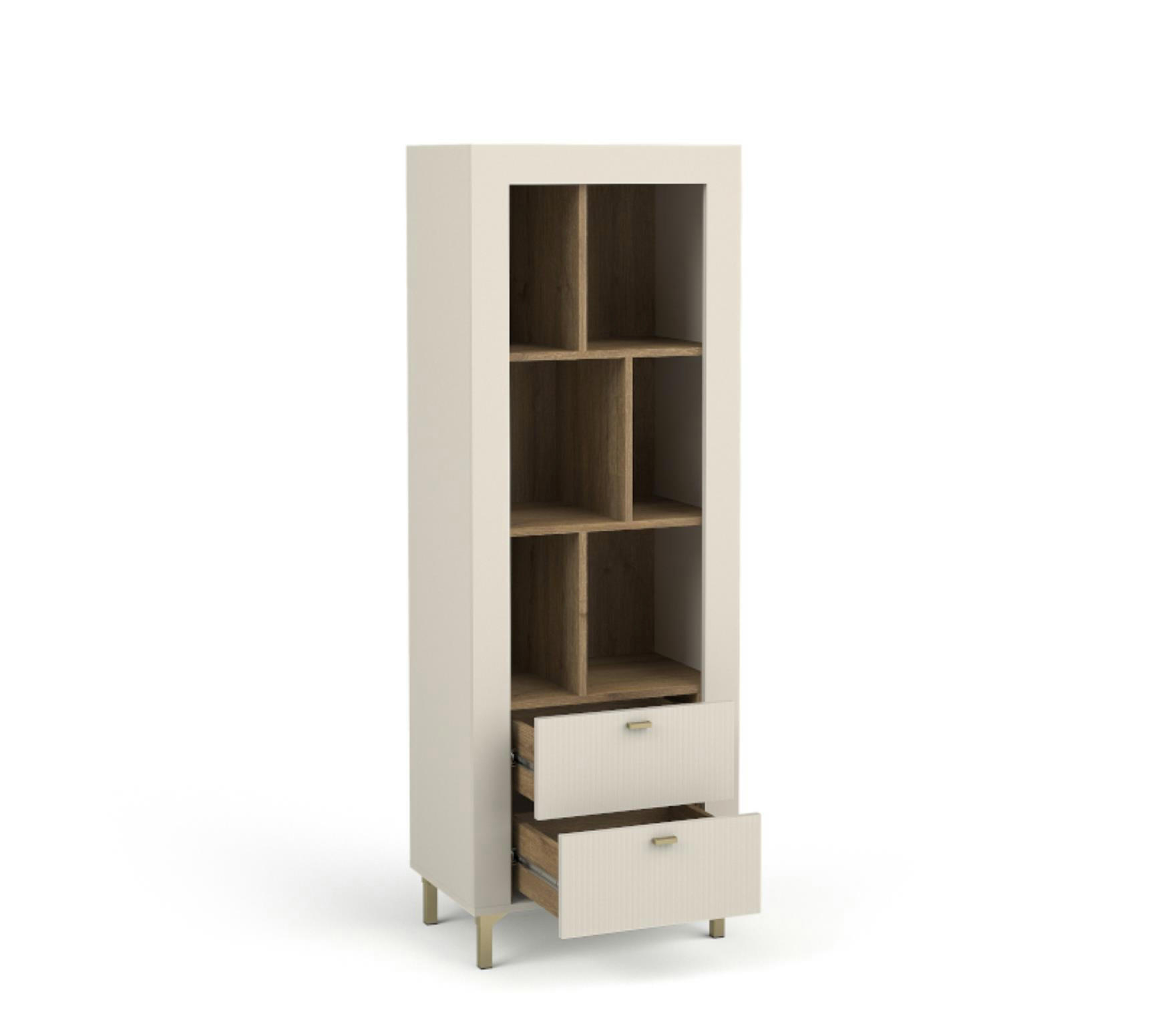BÜCHERREGAL Mossa Kaschmir, mit Schubladen - Beige/Goldfarben, Holzwerkstoff (60/169/40cm) - Bettso