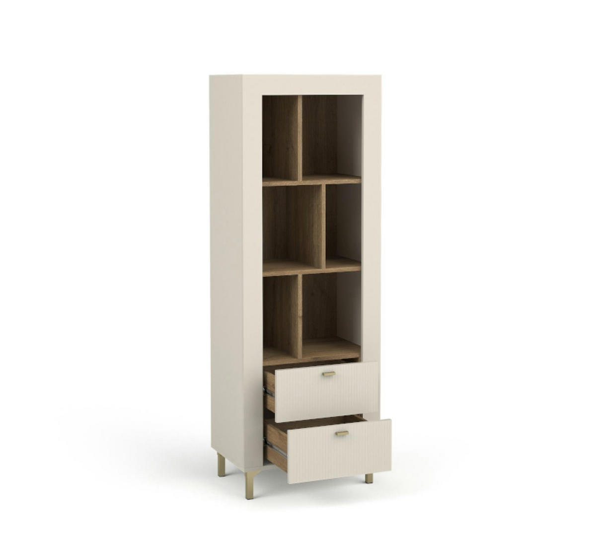 BÜCHERREGAL Mossa Kaschmir, mit Schubladen - Beige/Goldfarben, Holzwerkstoff (60/169/40cm) - Bettso