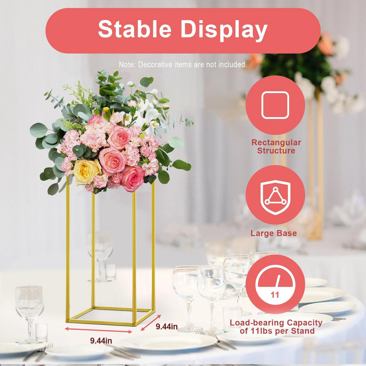 PFLANZENREGAL 10 Stück Gold 23,62 Zoll, 22 lbs pro Ständer, für Hochzeit, Party, Event - Goldfarben, Metall (24/60/24cm) - Kaket