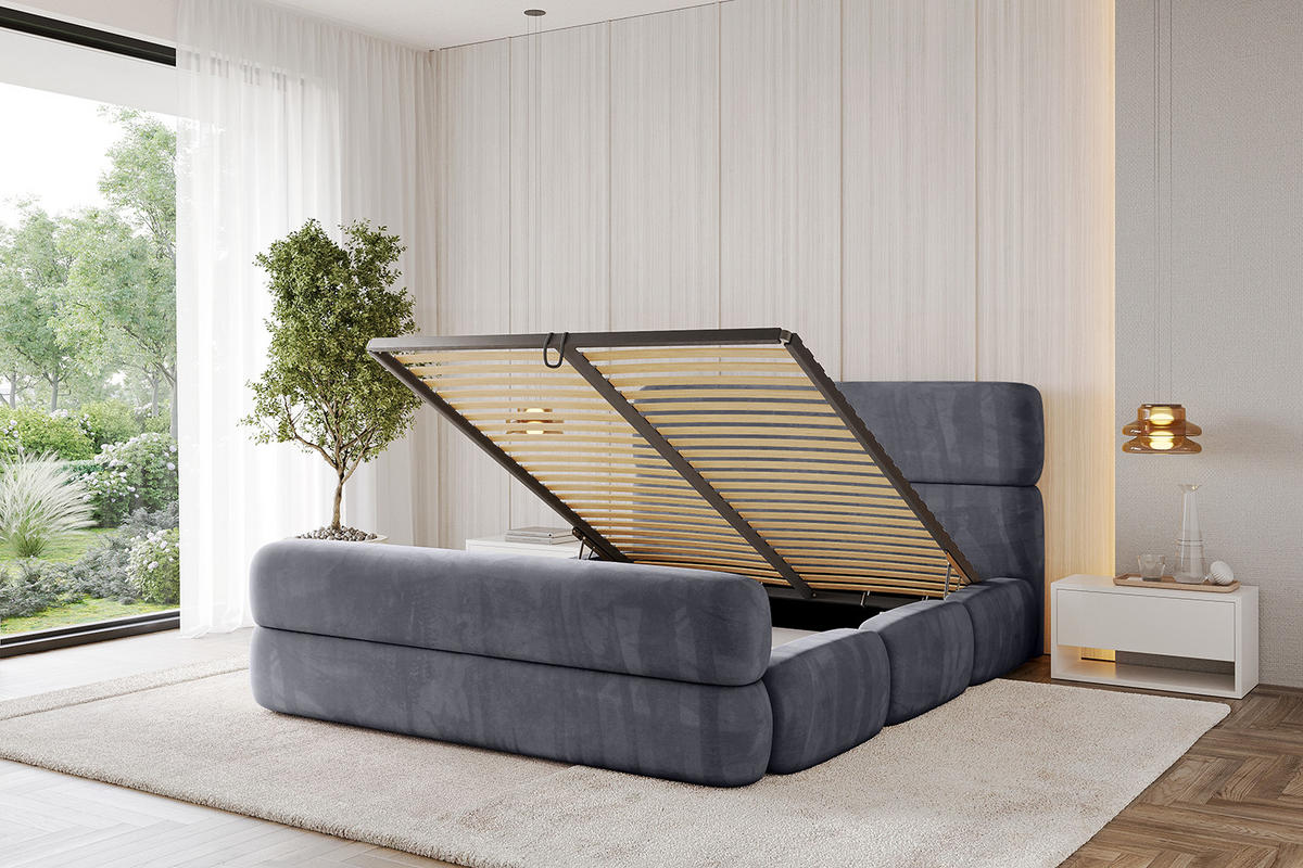 POLSTERBETT mit Bettkasten, Fußteil und Lattenrost, Bett mit Matratze H3/H4 - ELVA-Z 180x200 Dunkelgrau - Dunkelgrau, Holzwerkstoff/Textil (180/200cm) - ALTDECOR