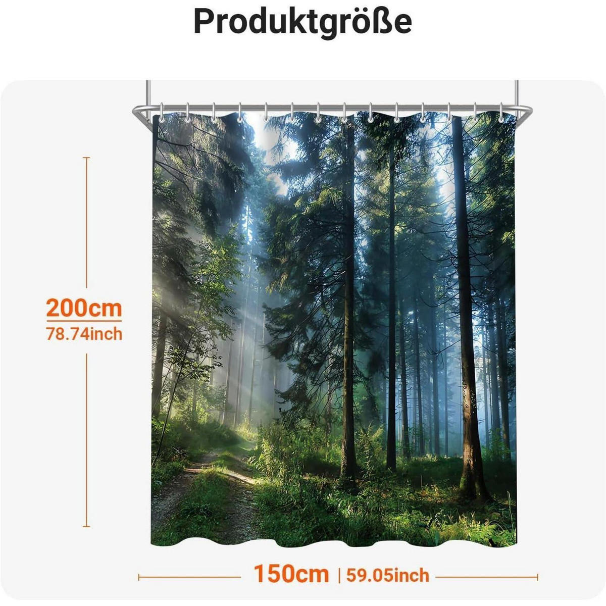 DUSCHVORHANG Sunshine Forest 150 x 200 cm Textil Wasserabweisend Waschbar - Grün, Textil (150/200cm)