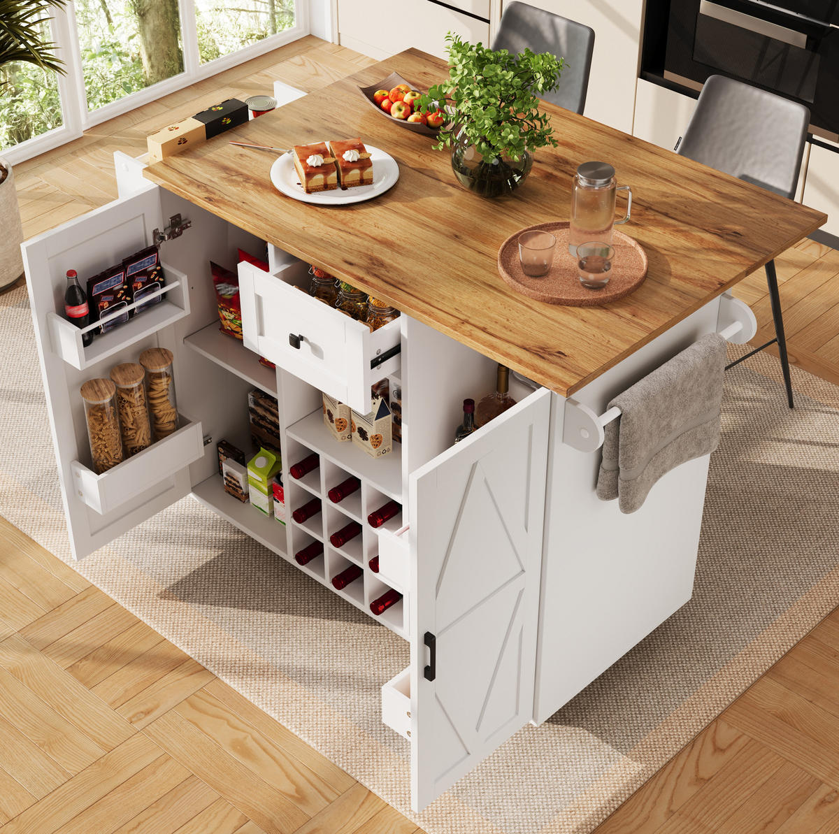 KÜCHENINSEL 137,5/95,6/40 cm Weiß aus MDF mit klappbarer Tischplatte - Weiß, Holzwerkstoff (65/95.6/137.5cm) - OKMYHOME