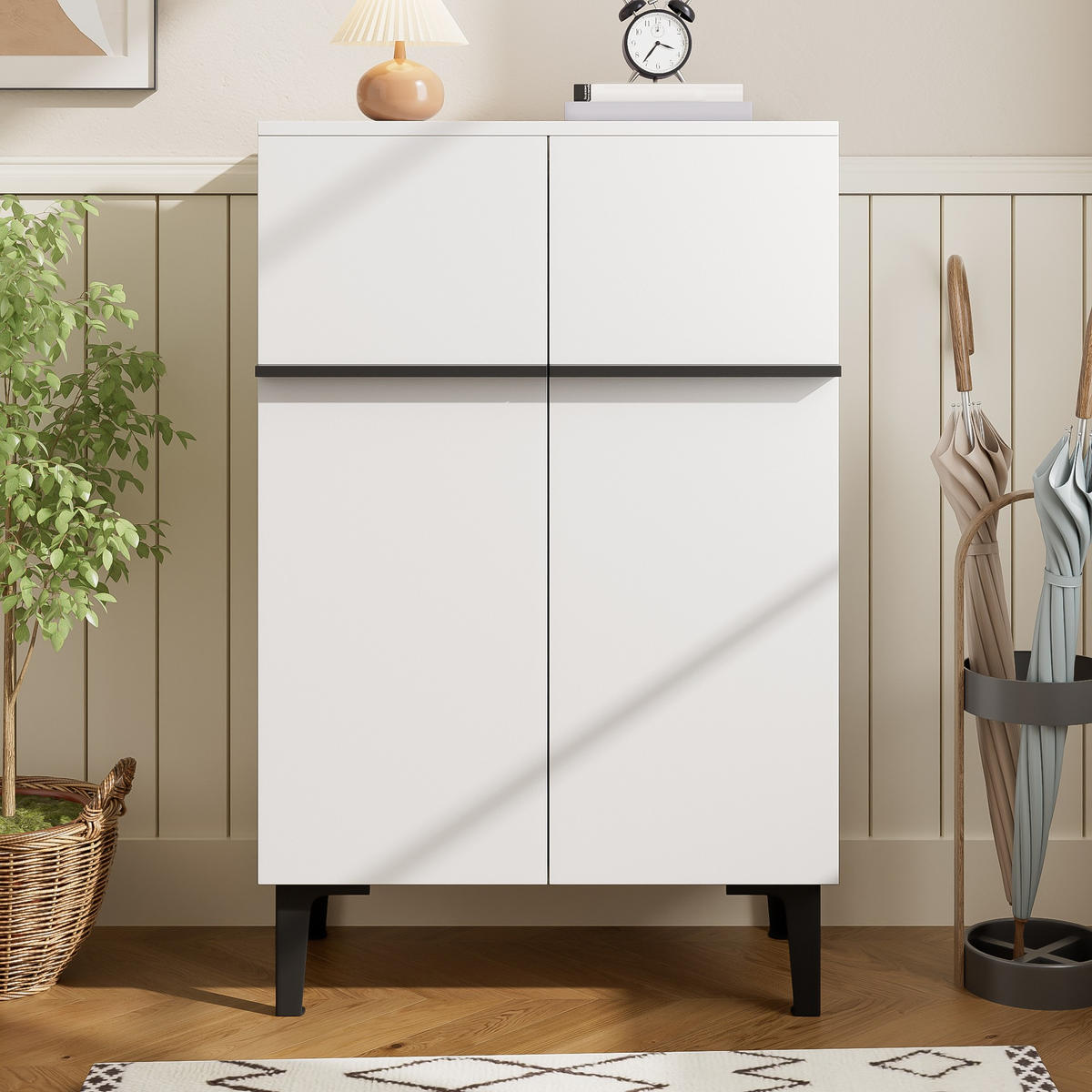 SCHUHSCHRANK 60/34.5/90cm,Aufbewahrungsschrank mit verstellbaren Einlegeböden,Weiß - Weiß, Holz (60/95/34.5cm) - LVHOM