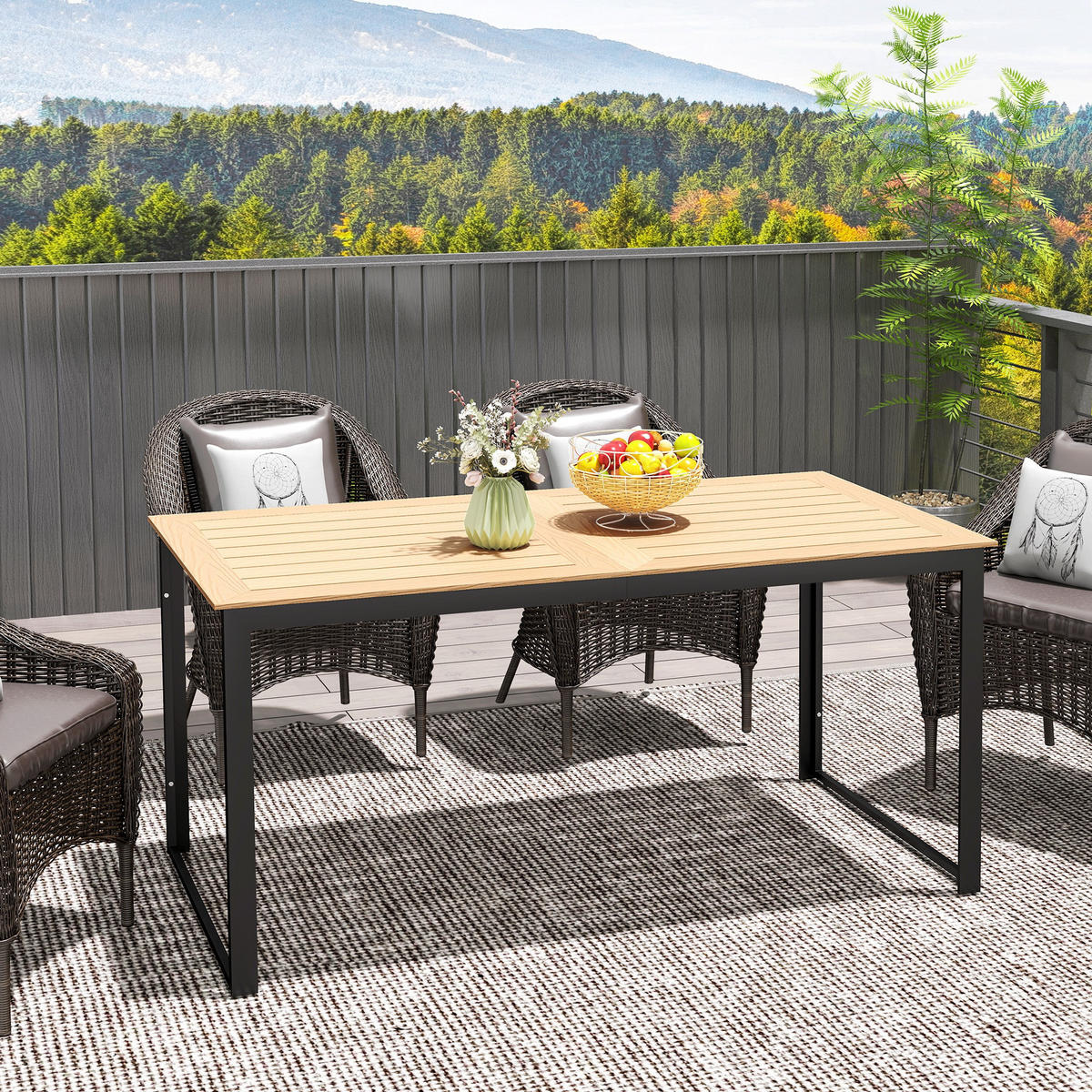 GARTENTISCH DE-07371 mit Lamellen-Tischplatte für 6 Personen Teak - Teakfarben, Metall (160/80/75cm) - ComfortXL