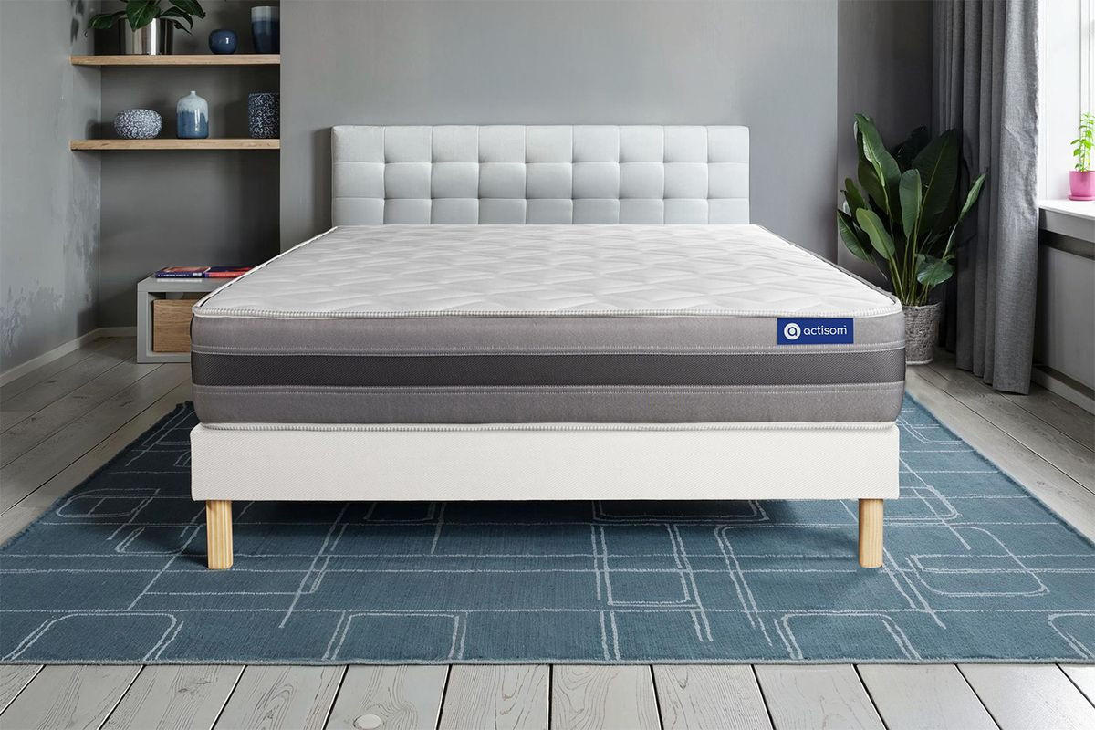 BETT Actilatex relax Latex und Memory-Schaum 180 x 220 cm h2 - Kit Bettgestell Weiß - Beige/Weiß, Karton/Holz (180/220cm) - ACTISOM