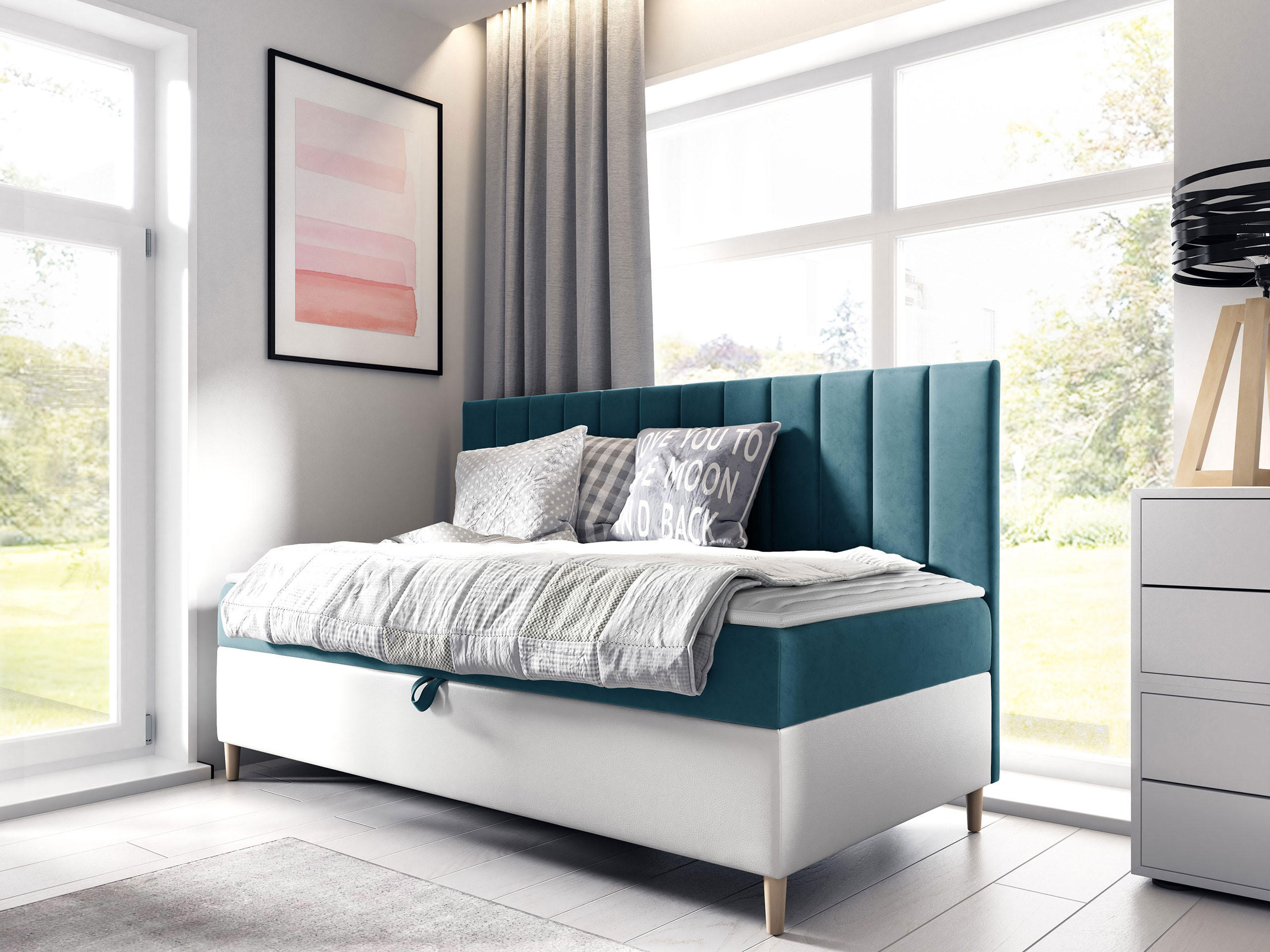 BOXBETT Maja Junior 2 - Türkis/Weiß, Holz (90/200cm) - MIRJAN24