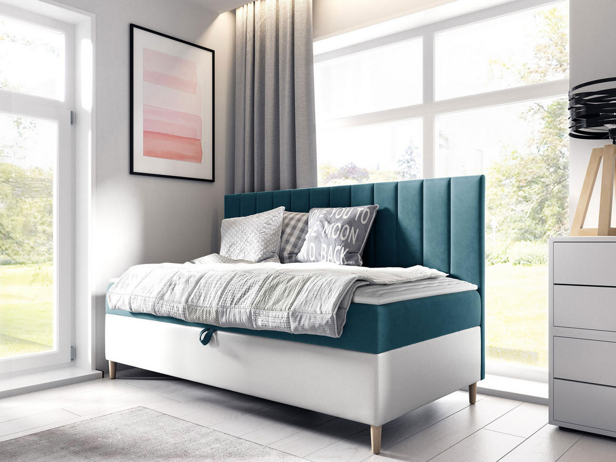 BOXBETT Maja Junior 2 - Türkis/Weiß, Holz (100/200cm) - MIRJAN24