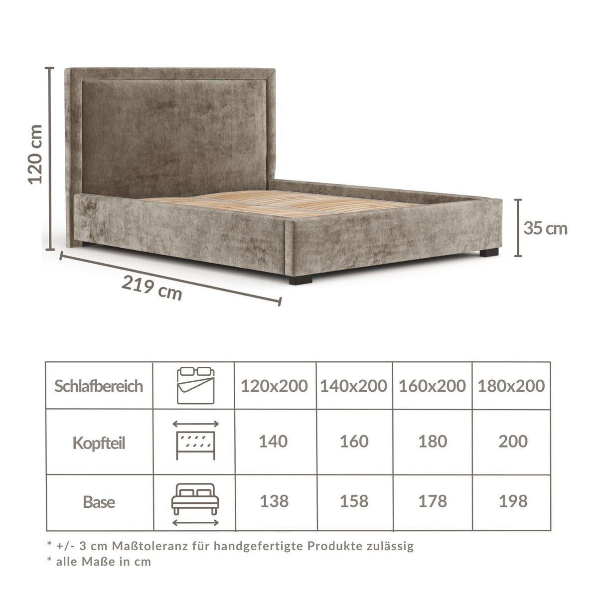 POLSTERBETT Ordina Kupferfarbe 120/200 cm im Chenille-Stoff - Schwarz/Naturfarben, Holz/Holzwerkstoff (120/200cm) - Maison de Reve