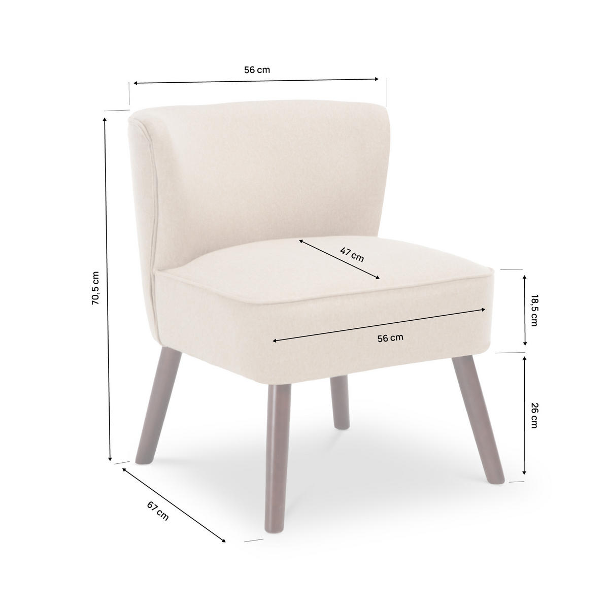 COCKTAILSESSEL 2er-Set Jofi aus beigem Stoff - Beige/Dunkelbraun, Holz/Textil (56/70.5/67cm) - Sicaan