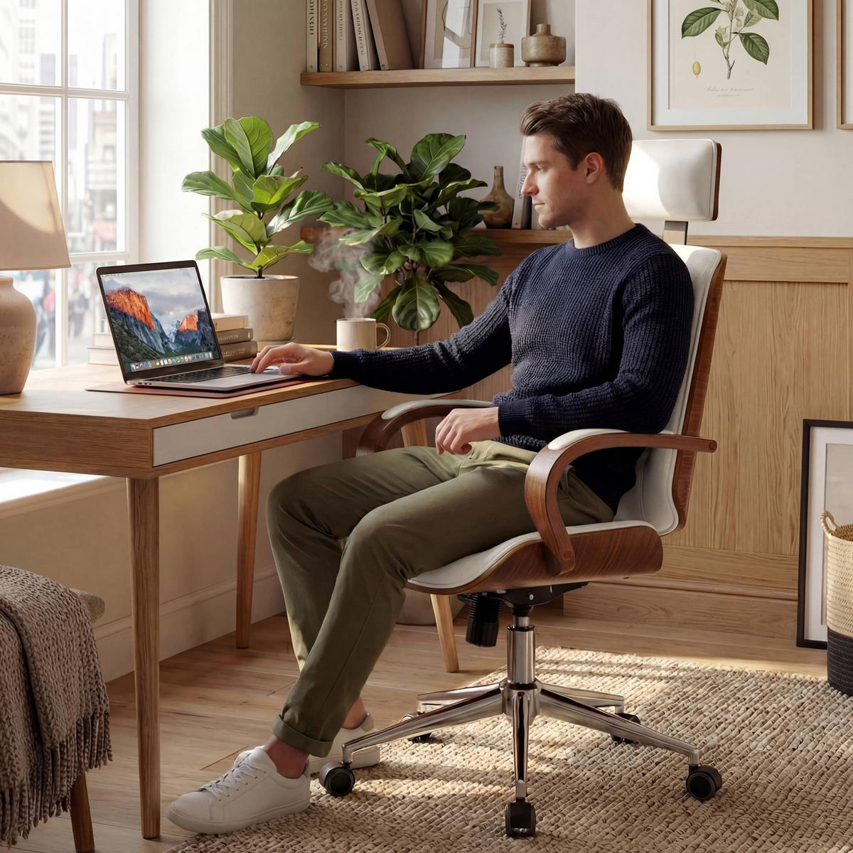 DREHSTUHL Lederlook Walnuss/Weiß - Walnussfarben/Weiß, Textil/Metall (70/118/70cm) - CLP