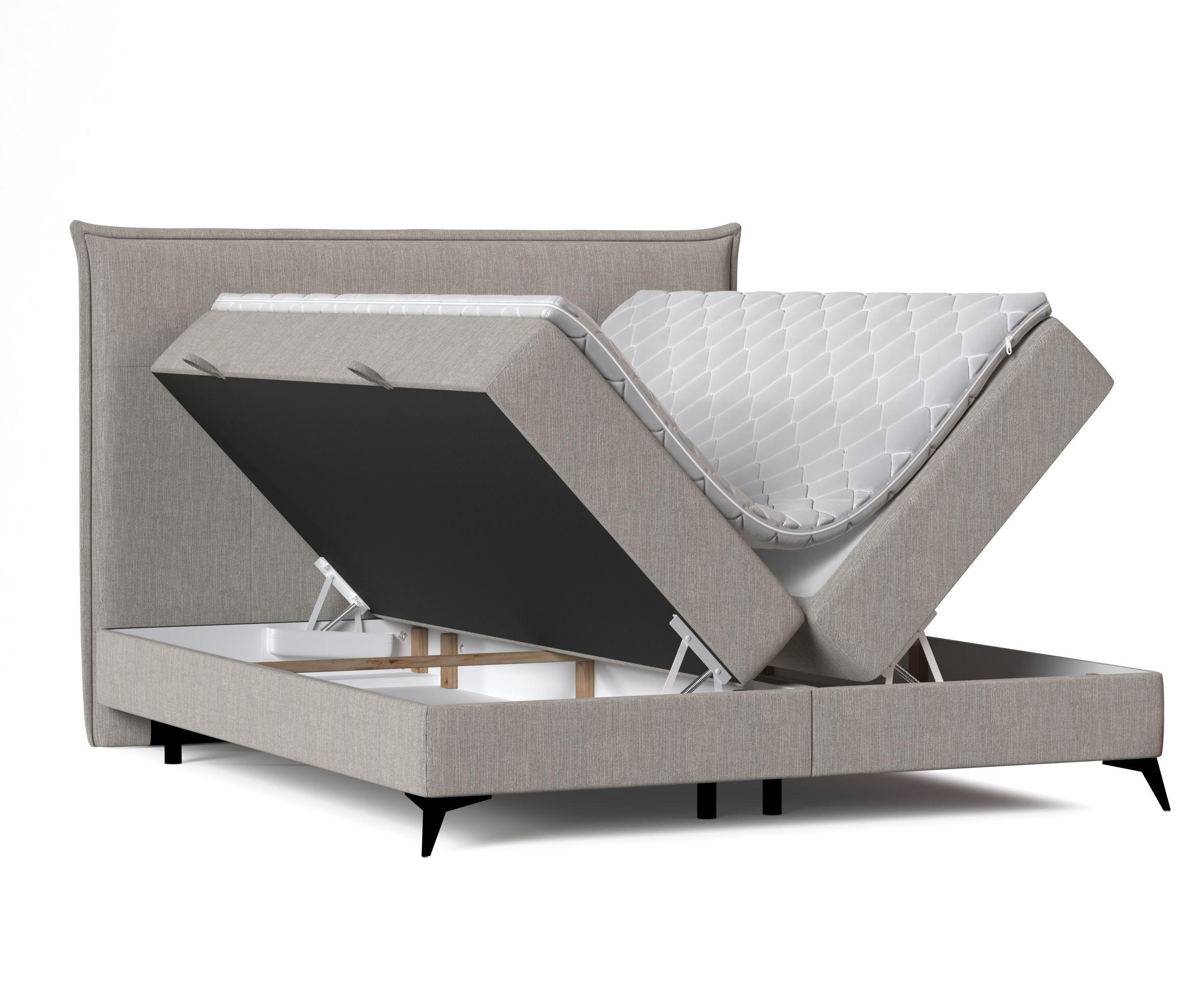 BOXBETT Menzzo Brown 120/200 cm mit Matratze und Topper - Schwarz/Braun, Holz/Holzwerkstoff (160/200cm) - Maison de Reve