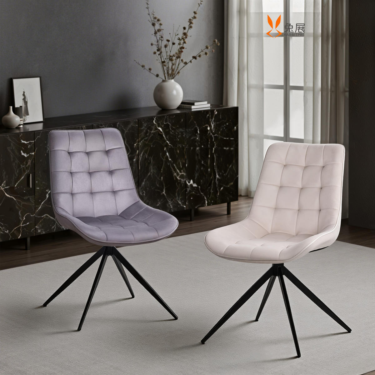 ESSZIMMERSTUHL-SET 4 Stück mit Drehfunktion aus Samt(YZ4) - Weiß, Textil (53/85.5/62cm) - HOMAVO