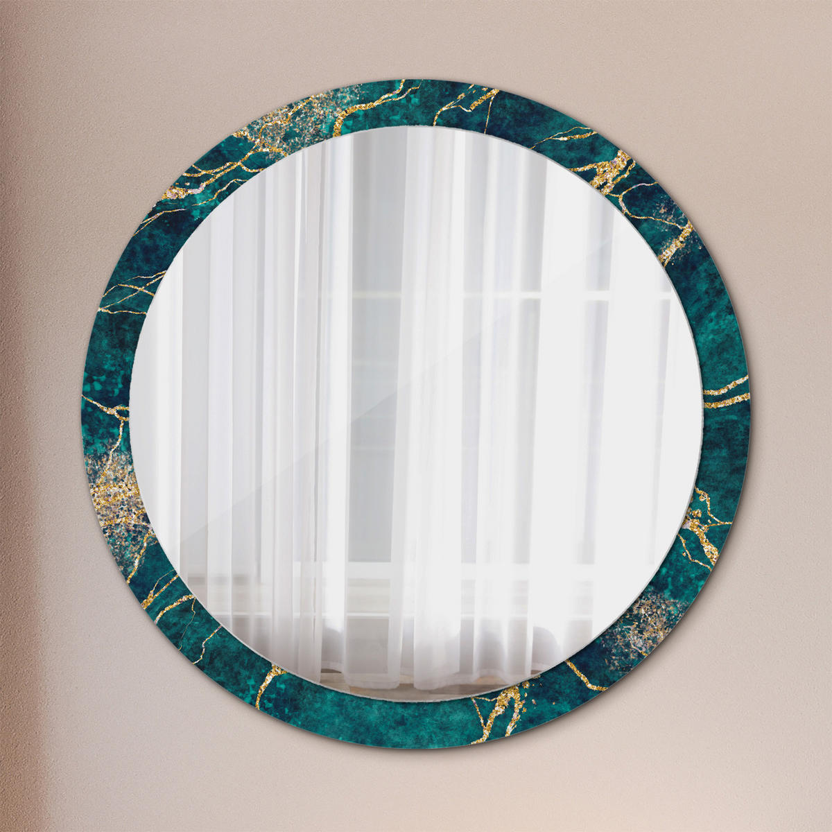 SPIEGEL Ø100 cm Rund mit Aufdruck - Türkis, Glas (100/100/0.4cm) - TULUP