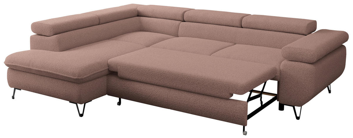 ECKSOFA PEDRO L Rosa Boucle - Links Seite - Schwarz/Rosa, Textil/Metall (208/273cm) - MKS