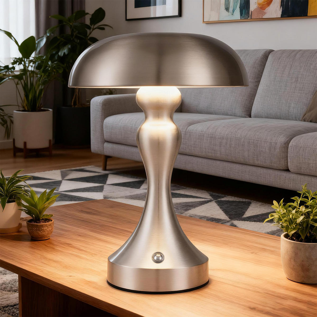 LED stolní lampa Achard 15,5/15,5/22 cm - stříbrná, kov (15.5/15.5/22cm) - Nettlife