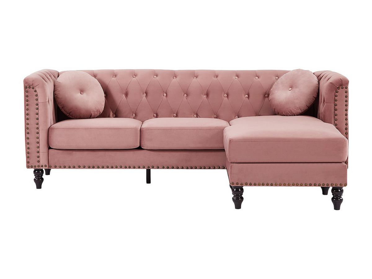 ECKSOFA - Ecke wechselbar - Samt - Altrosa - TURNER - Pink, Textil (222/144cm) - Vente-Unique