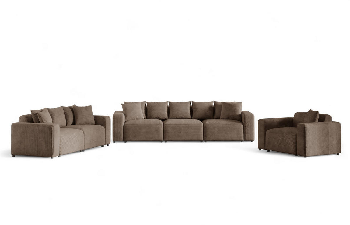 SOFASET Megan 3-2-1 In Poso - Mokka, Holzwerkstoff/Textil (327/75/98cm) - Fun Möbel