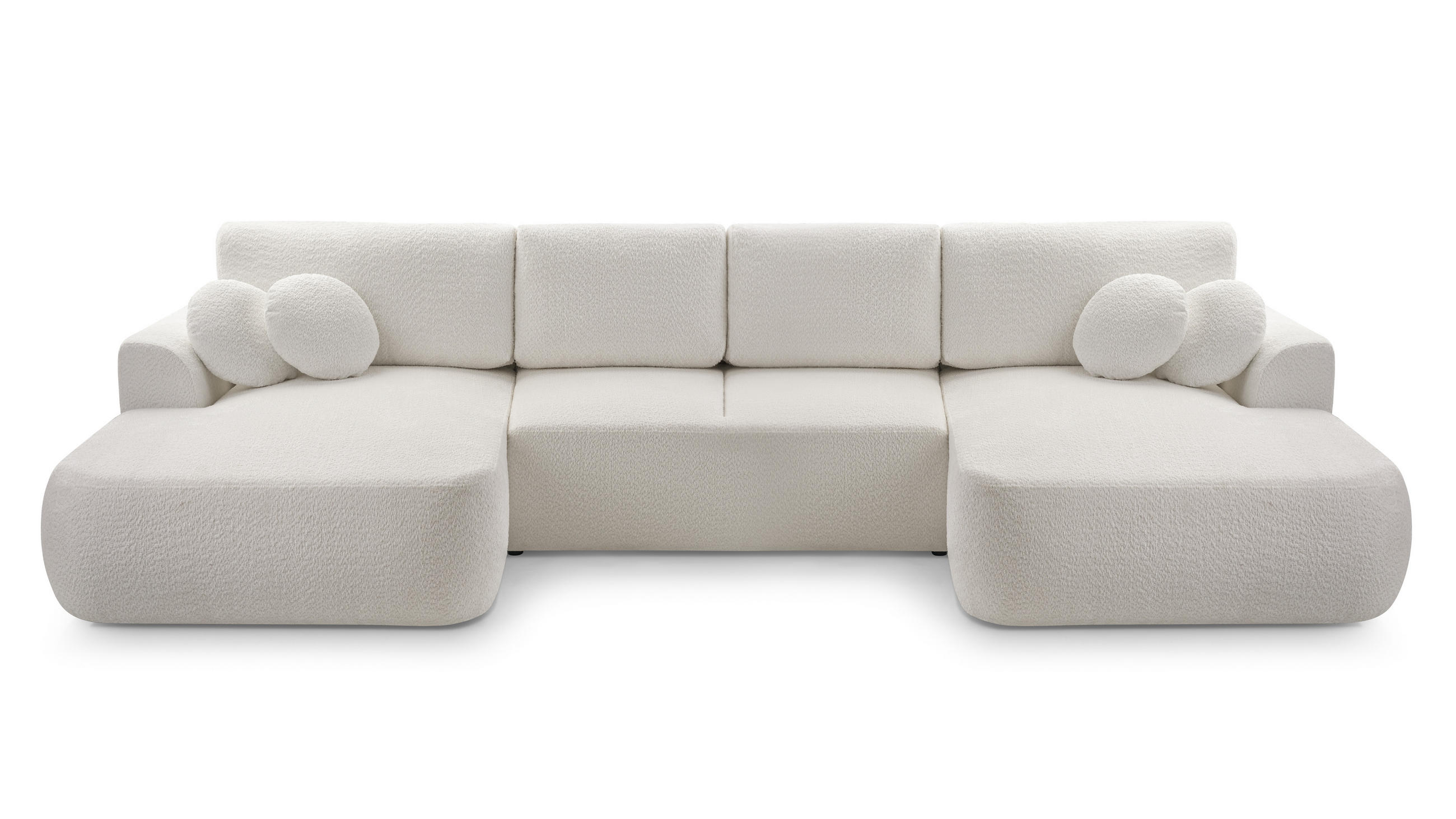 WOHNLANDSCHAFT FILO Beige Boucle-Stoff mit Schlaffunktion - Beige, Holz (364/87/168cm) - MASSENO