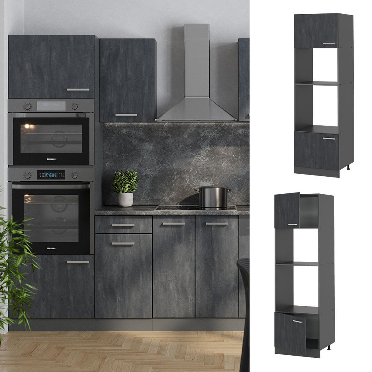 MIKROWELLENSCHRANK R-Line Schwarz Beton 60 cm - Anthrazit/Schwarz, Holzwerkstoff (60/206.8/57.2cm) - Vicco