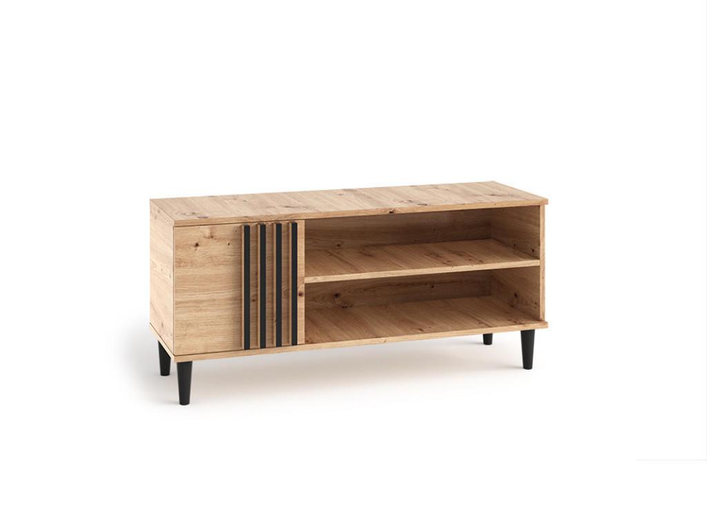 TV-SCHRANK Laura 120 cm mit Lamellen und Scharniertür, Eiche Artisan, schwarz - Schwarz/Eiche Artisan, Holz/Kunststoff (120/54/40cm) - Margaret Hadas24