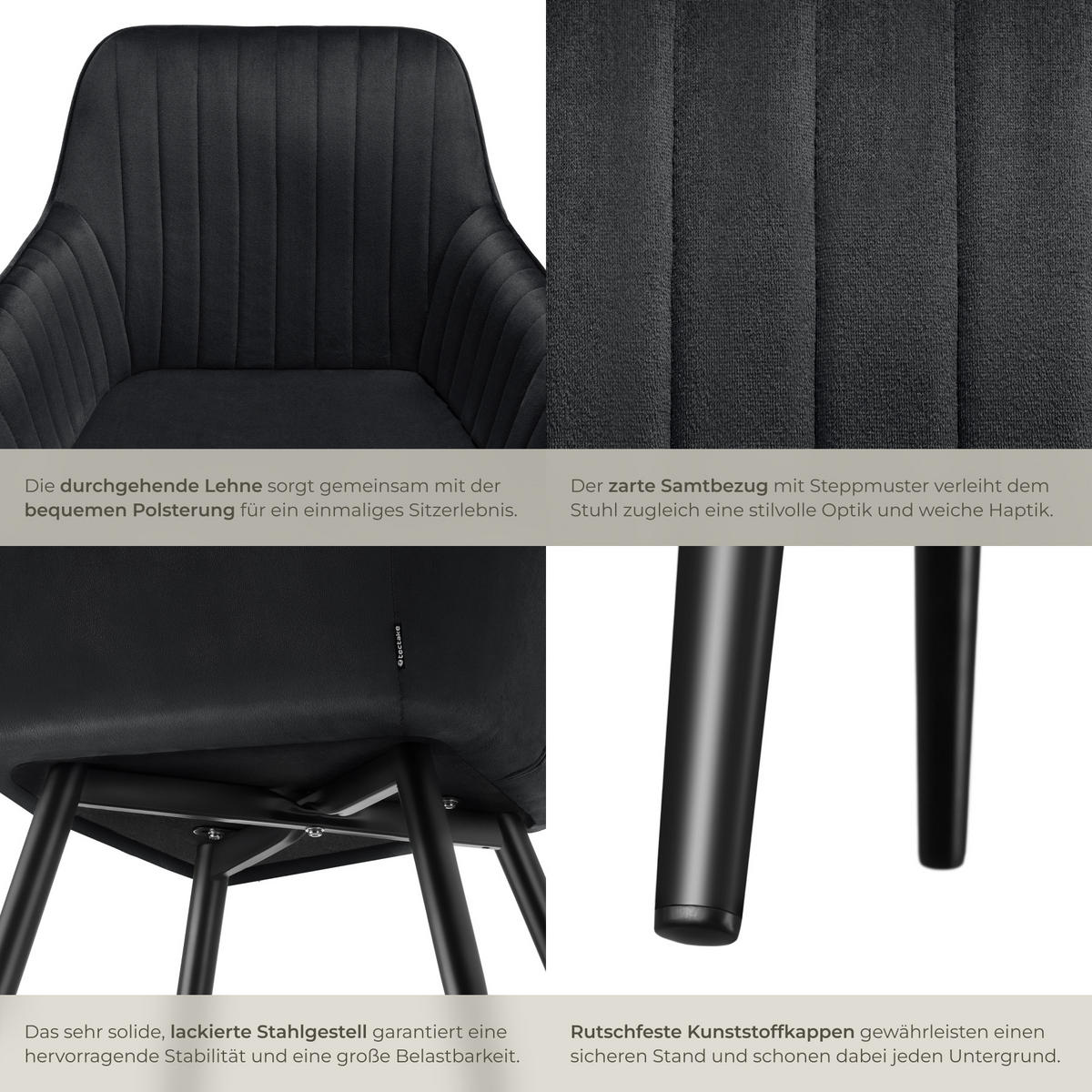 ESSZIMMERSTUHL 6er Set Marilyn 58 x 62 x 82 cm schwarz/schwarz - Schwarz, Metall (58/82/62cm) - tectake
