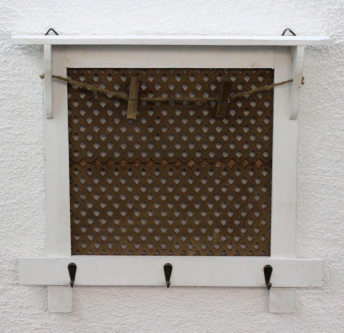 WANDORGANIZER Vintage Schlüsselbrett Holz mit Ablage - Weiß, Holz (43/39/6.5cm) - DanDiBo