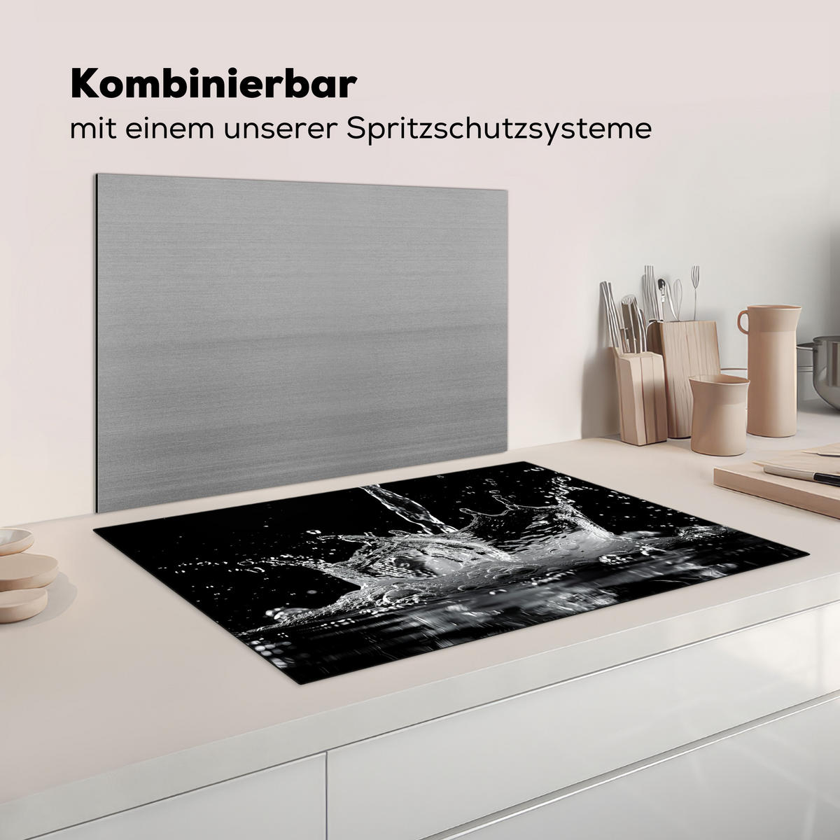 HERDABDECKPLATTE Wasser - Spritzwasser - Schwarz Induktionsmatte 81x52 cm - Schwarz, Kunststoff (81/52/0.2cm) - MuchoWow