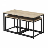 COUCHTISCH CALVI 3ER-SET /Eiche gebleicht und Metallgestell schwarz - Multicolor/Schwarz, Holzwerkstoff/Metall (90/45/50.5cm) - Weber Industries