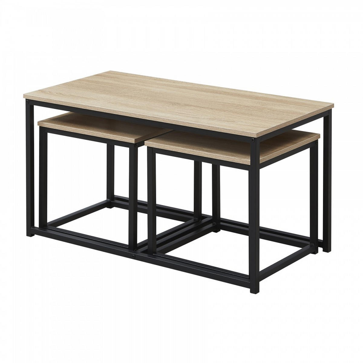 COUCHTISCH CALVI 3ER-SET /Eiche gebleicht und Metallgestell schwarz - Multicolor/Schwarz, Holzwerkstoff/Metall (90/45/50.5cm) - Weber Industries