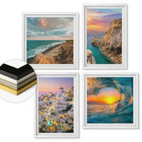 WANDBILDER 4er-Set - 50x50 cm & 40x60 cm Weißer Rahmen - Meereswellen, weiße Häuser, Santorini - Weiß, Kunststoff (50/50cm) - ArtPrintCave
