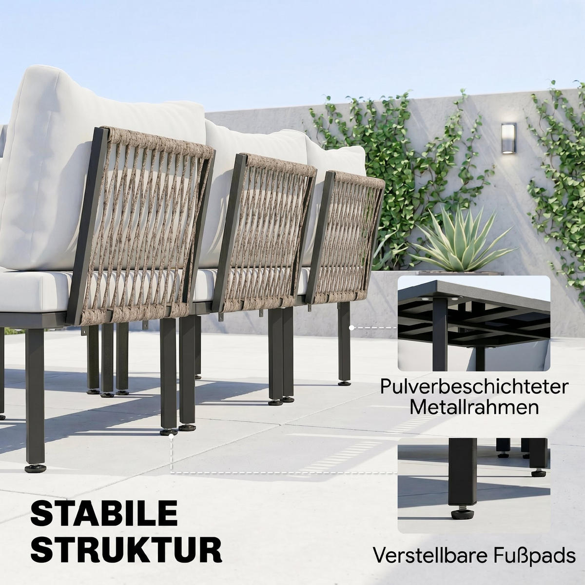 GARTENLOUNGE-SET 6er Set Metall Polyester Hellgrau - Hellgrau/Schwarz, Textil/Metall - Outsunny