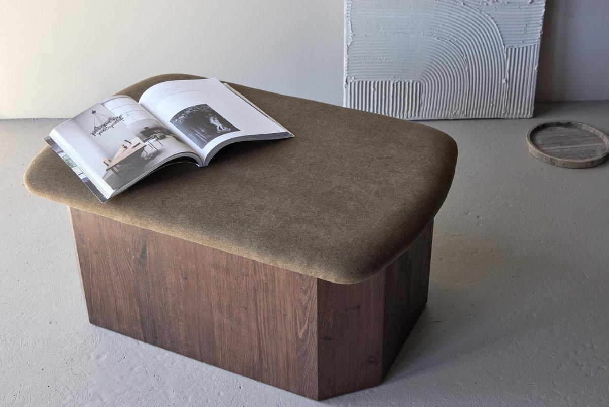 POUF, Todd, Mocca, Holzwerkstoff / MDF / Polyester / Leinen, 88 x 59 x 42 cm - Mokka, Holzwerkstoff/Textil (88/42/59cm) - ebuy24