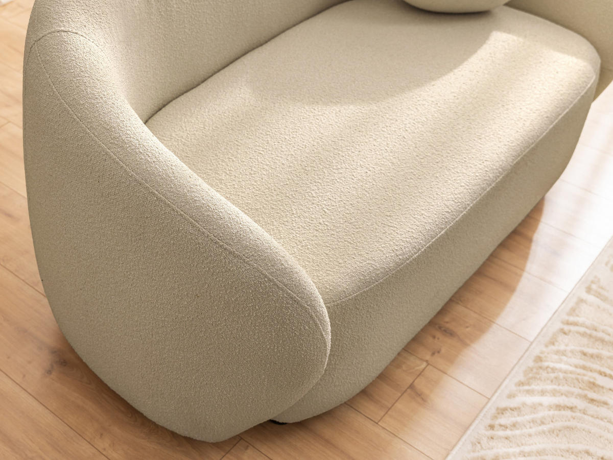 SITZGARNITUR 2+1 Roundi Beige Bouclé - Beige/Schwarz, Holz/Kunststoff (150/76/80cm) - S-Style Möbel