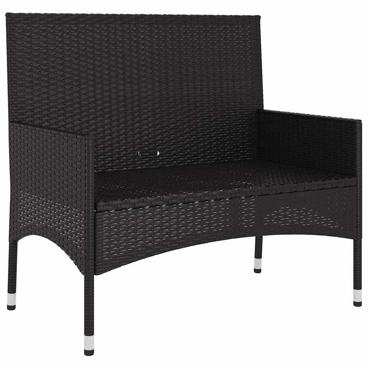 GARTENBANK 2-Sitzer mit Kissen Schwarz Poly Rattan - Schwarz, Kunststoff (90/85/51cm) - furnicato