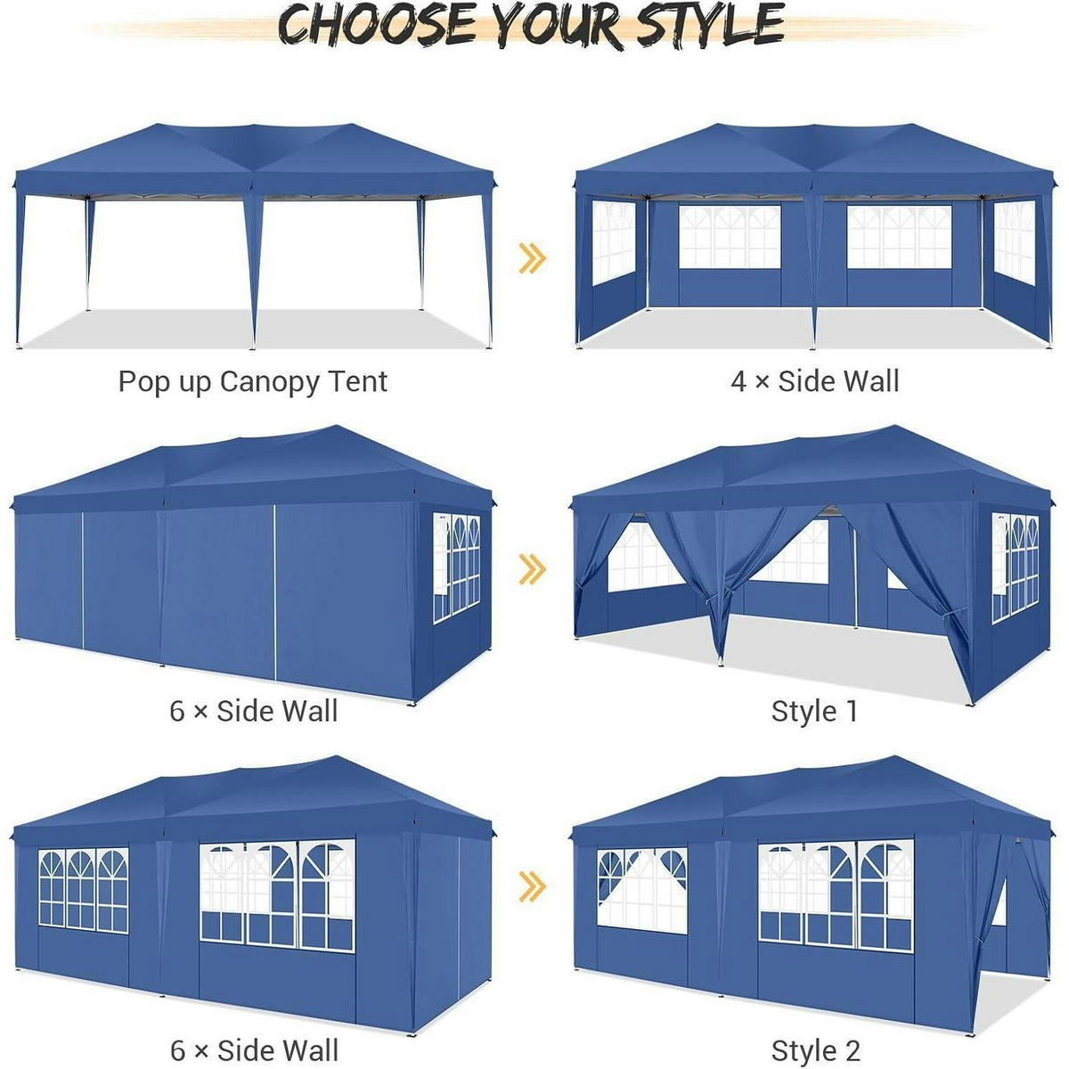 FALTPAVILLON 3x6m Blau mit 6 Seitenteilen - Blau, Textil (300/270/600cm)