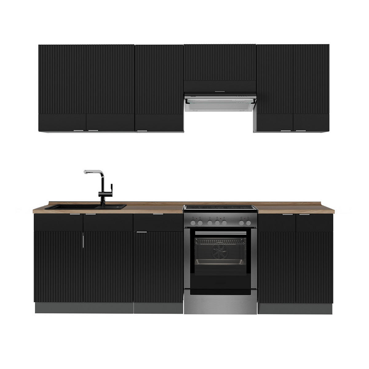 KÜCHENZEILE Fame-Line, Schwarz gestreift/Anthrazit, 240 cm, AP Eiche - Anthrazit/Schwarz, Holzwerkstoff (240/81.6/60cm) - Vicco