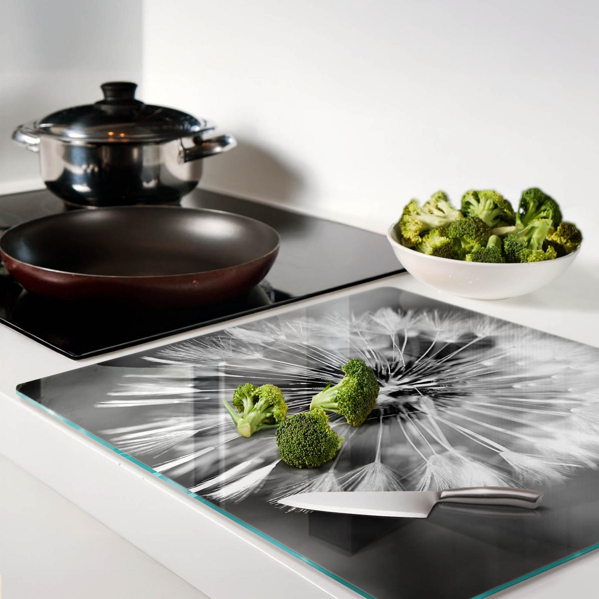 GLASPLATTE 60x52 cm Löwenzahn - Schwarz, Glas (60/0.4/52cm) - TULUP