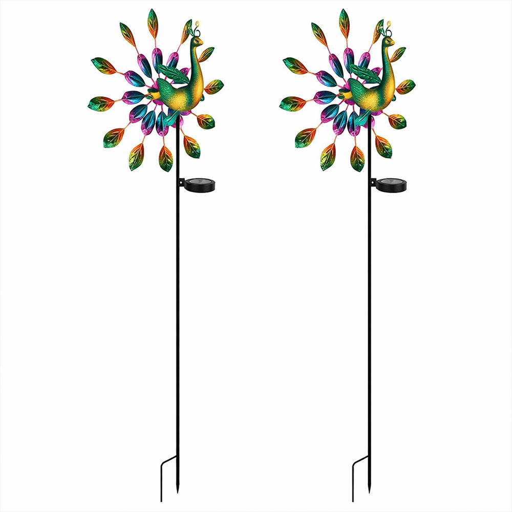 SOLARLEUCHTE LED, bunt, Pfau-Design, Erdspitz, 2er Set - Multicolor, Metall (38/25/120cm) - Globo Lighting