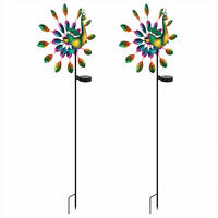 SOLARLEUCHTE LED, bunt, Pfau-Design, Erdspitz, 2er Set - Multicolor, Metall (38/25/120cm) - Globo Lighting
