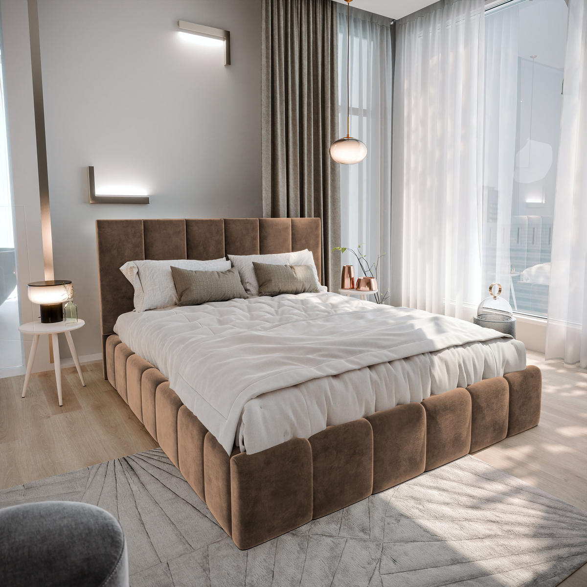 POLSTERBETT TARANTO 140x200 cm mit Bettkästen - Beige - Beige, Holz (140/200cm) - MASSENO