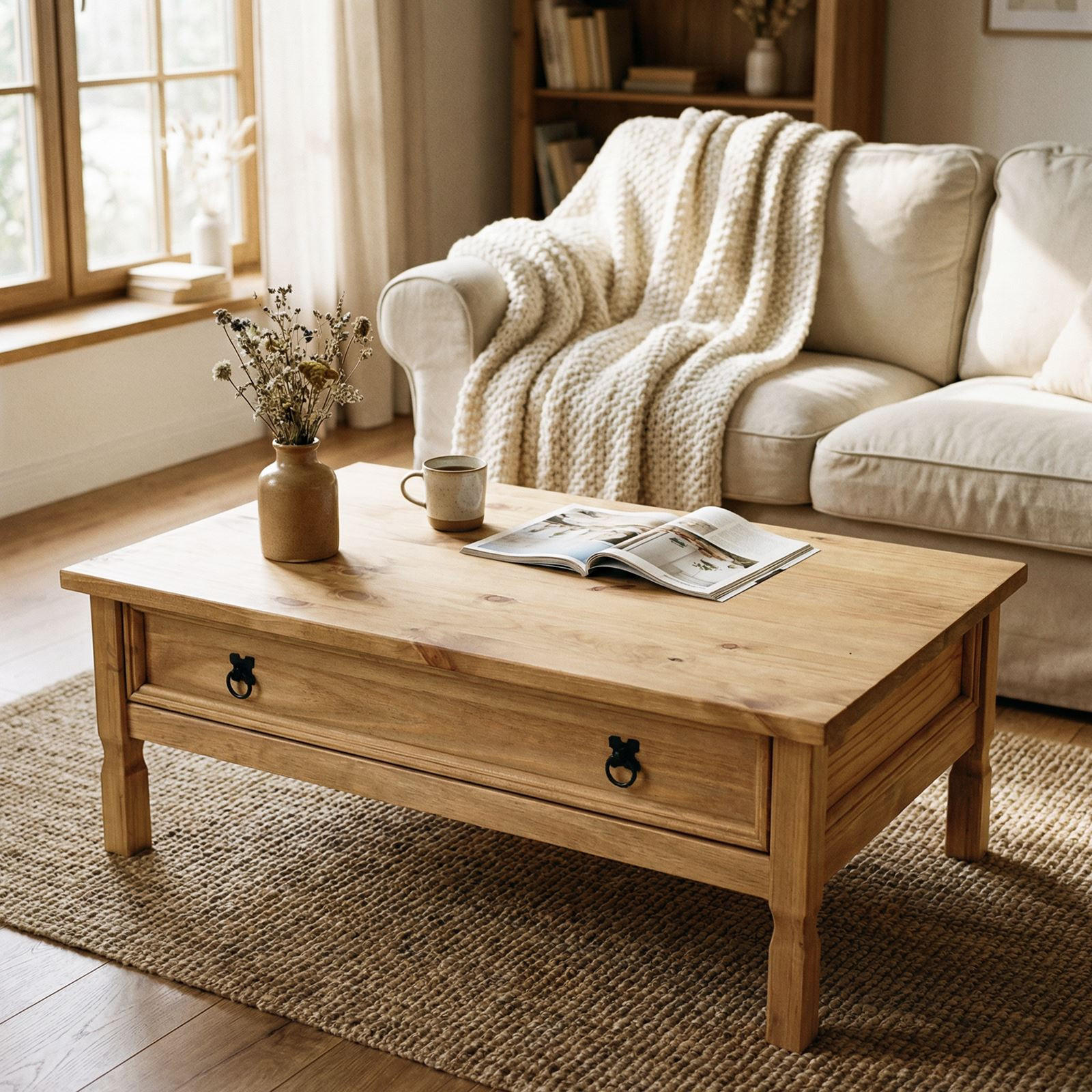 MEXICO MÖBEL COUCHTISCH TEQUILA - Kieferfarben, Holz (65/100/37cm) - IDIMEX