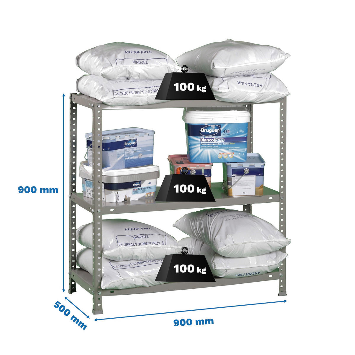 SCHRAUBREGAL PANDA MINI | HxBxT 90x90x50cm | 3 Fachböden | Fachlast 100kg | Grau - Grau, Metall (90/90/50cm) - PROREGAL