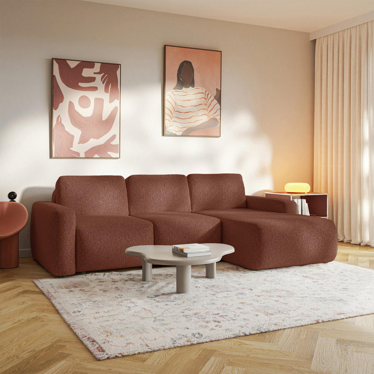 ECKSOFA Carnos Mini Kupfer Chenille - Schwarz/Kupferfarben, Kunststoff/Textil (164/238cm) - Selsey