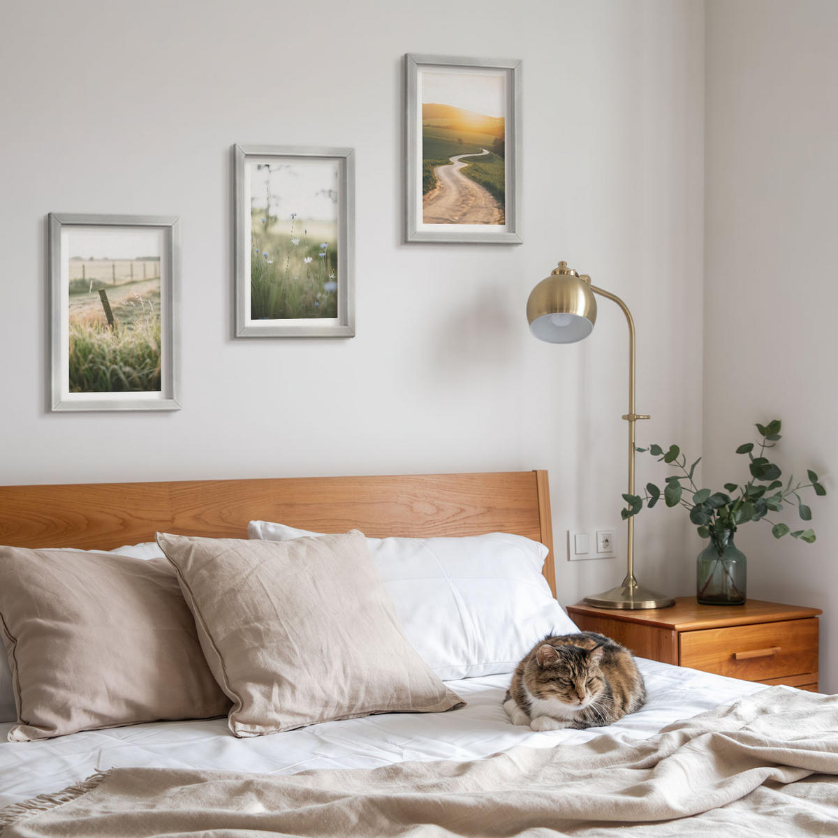 WANDBILDER 3er Set - 20x30 cm Silberner Rahmen - Landschaftswiesenstraße West - Silberfarben, Kunststoff (20/30cm) - ArtPrintCave