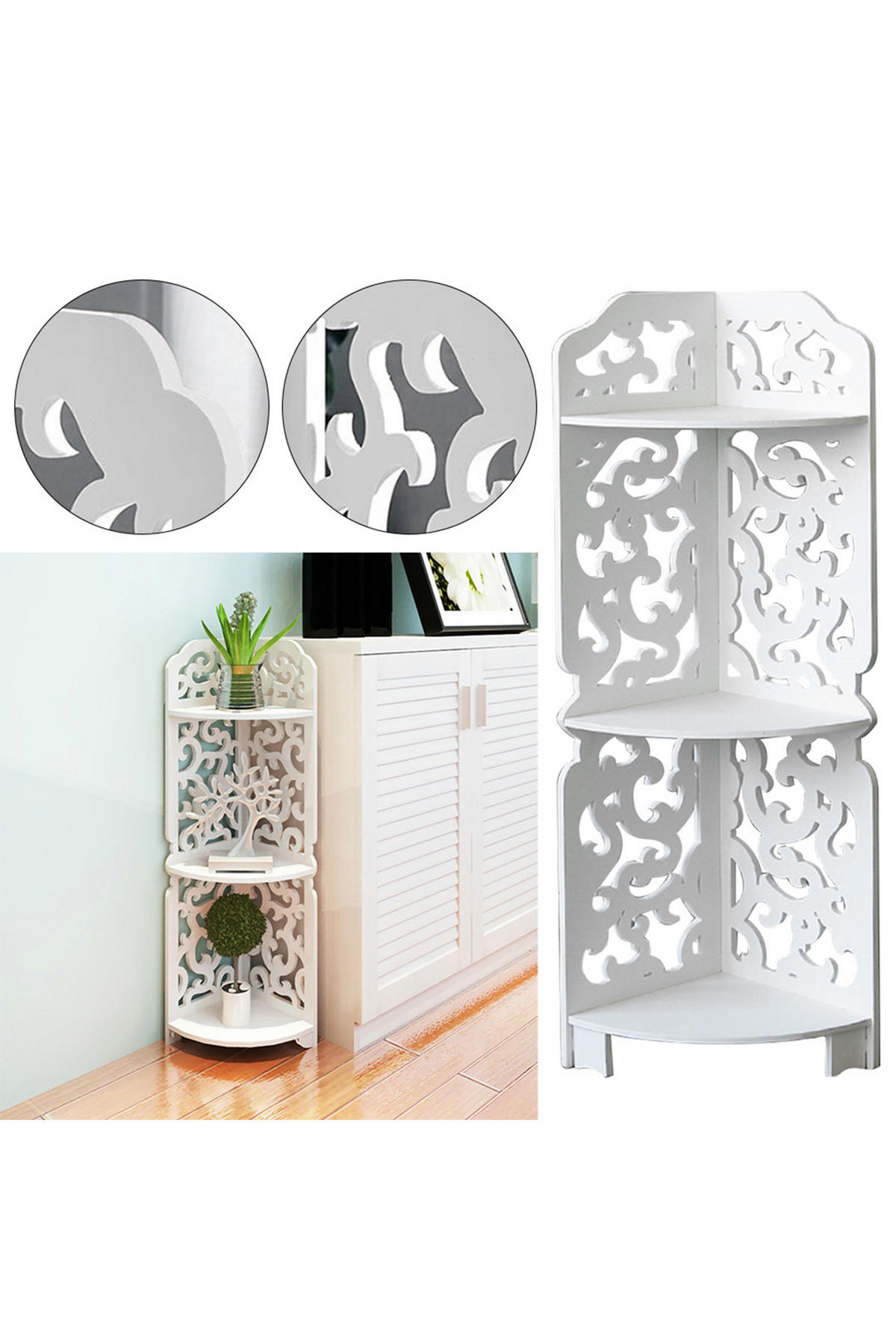 ECKREGAL 3-Stufiges aus MDF-Platten in Weiß mit dekorativen Schnitzmustern Modernes Design Vielseitig einsetzbar 21 x 21 x 80 cm - Weiß, Kunststoff (21/80/21cm) - Livingandhome