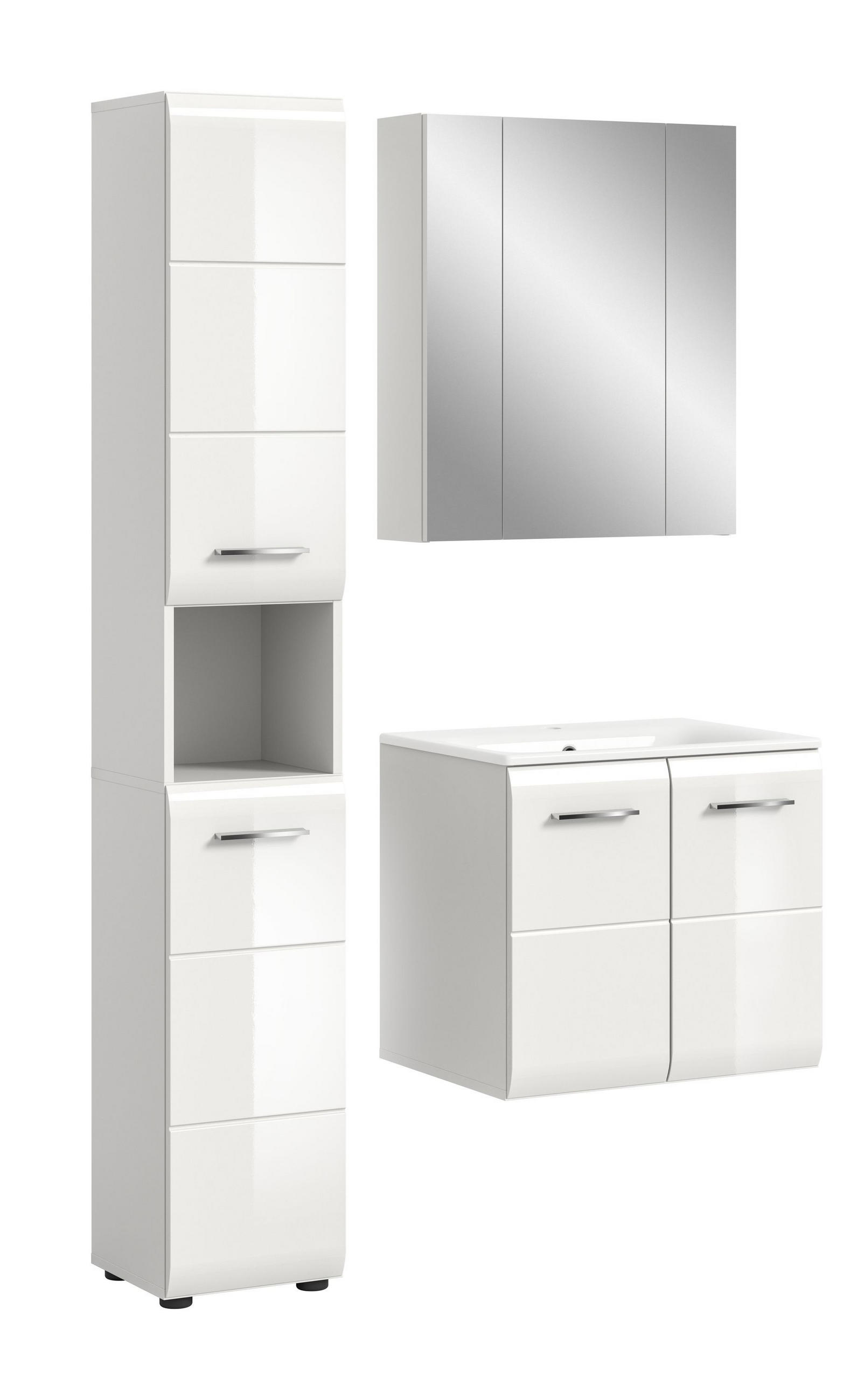BADEZIMMER 3 tlg. Alba Bad in weiß und weiß hochglanz B/H/T: 105x185x46 cm - Weiß, Holz (105/185/46cm)