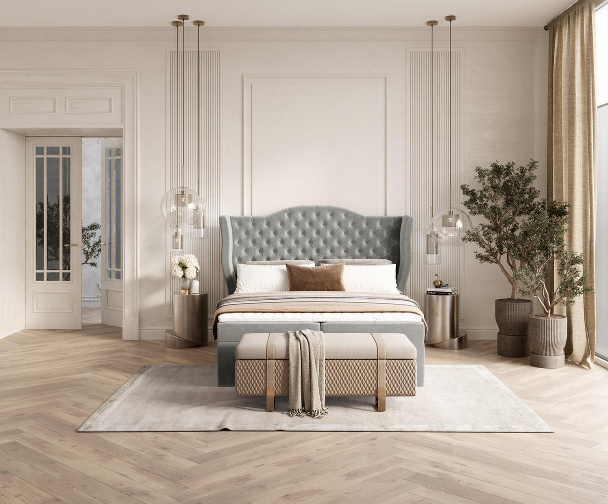 BOXBETT Royal Grau 160/200 cm im Samtstoff - Schwarz/Grau, Holz/Holzwerkstoff (160/200cm) - Maison de Reve