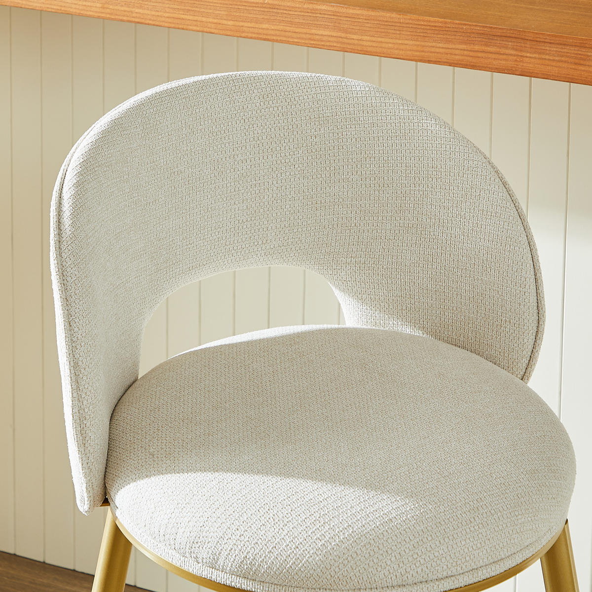BARHOCKER 2er-Set mit Goldgestell und Polsterung - Beige, Textil (52/97/57cm)