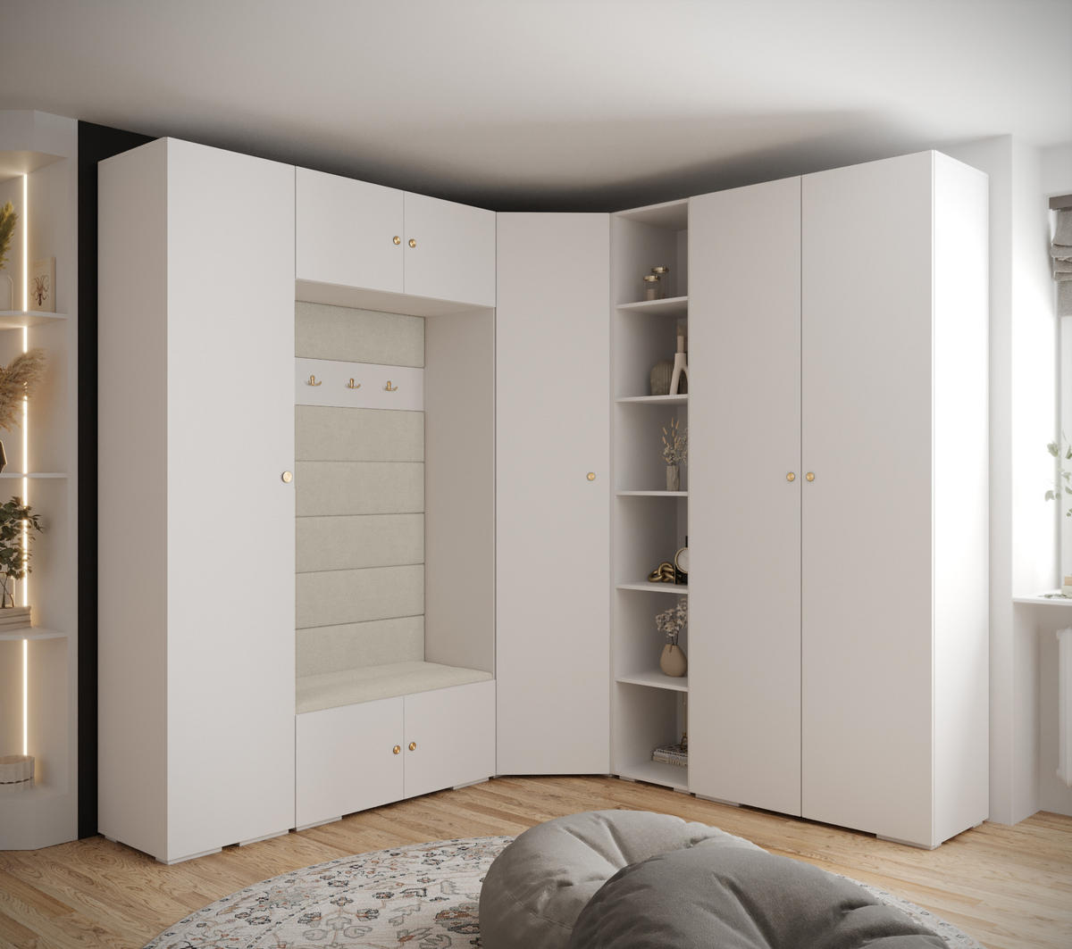 GARDEROBEN-SET 236,7/231,7/47 - Beige/Goldfarben, Holz/Kunststoff (181.7/236.7/47cm) - Abiks Möbel