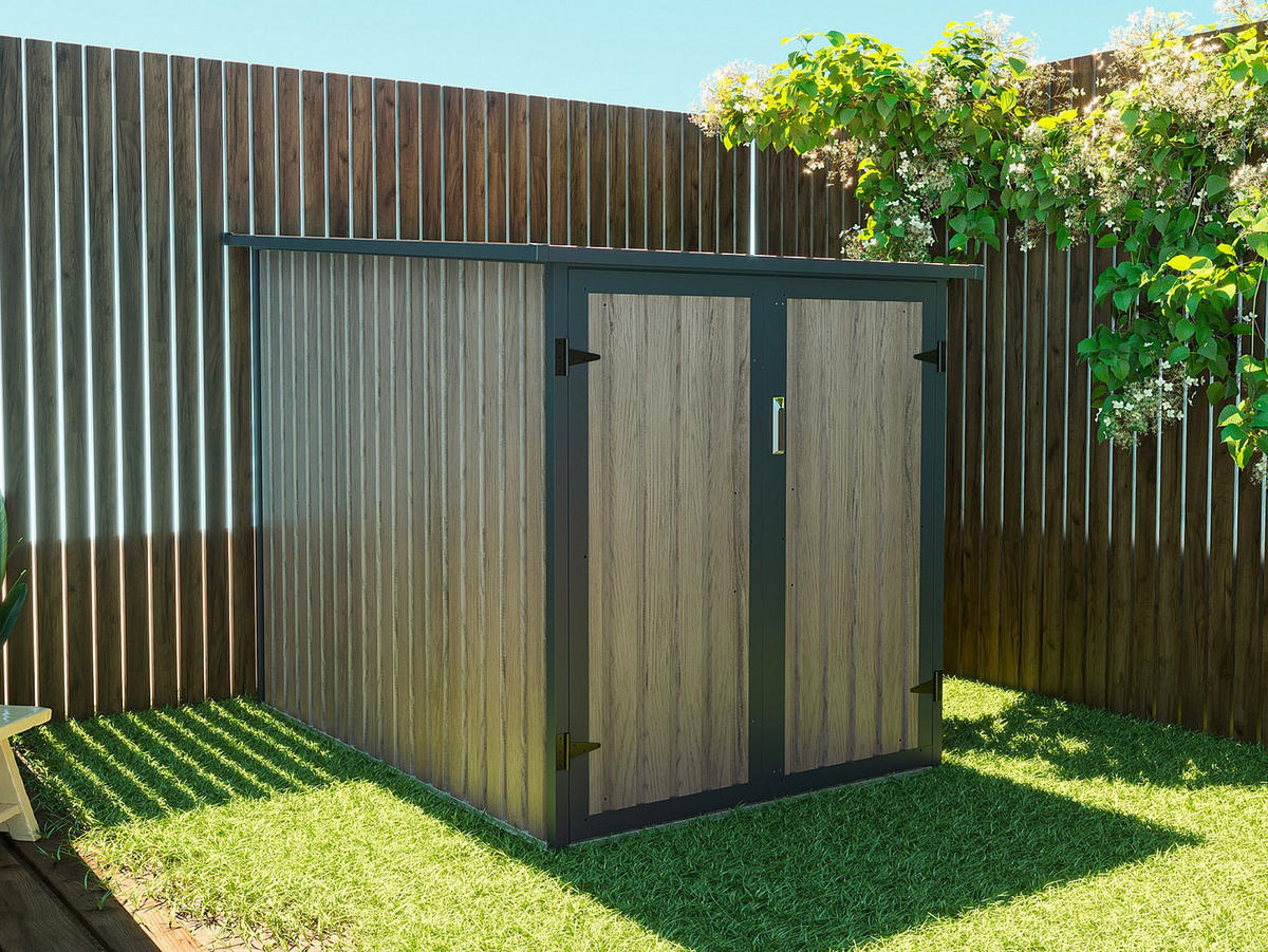 METALL-FAHRRADUNTERSTAND aus verzinktem Stahl - Holz-Optik - 2,8 m² für 2 Fahrräder - NIKI - Taupe, Metall (128/142/189cm) - Vente-Unique